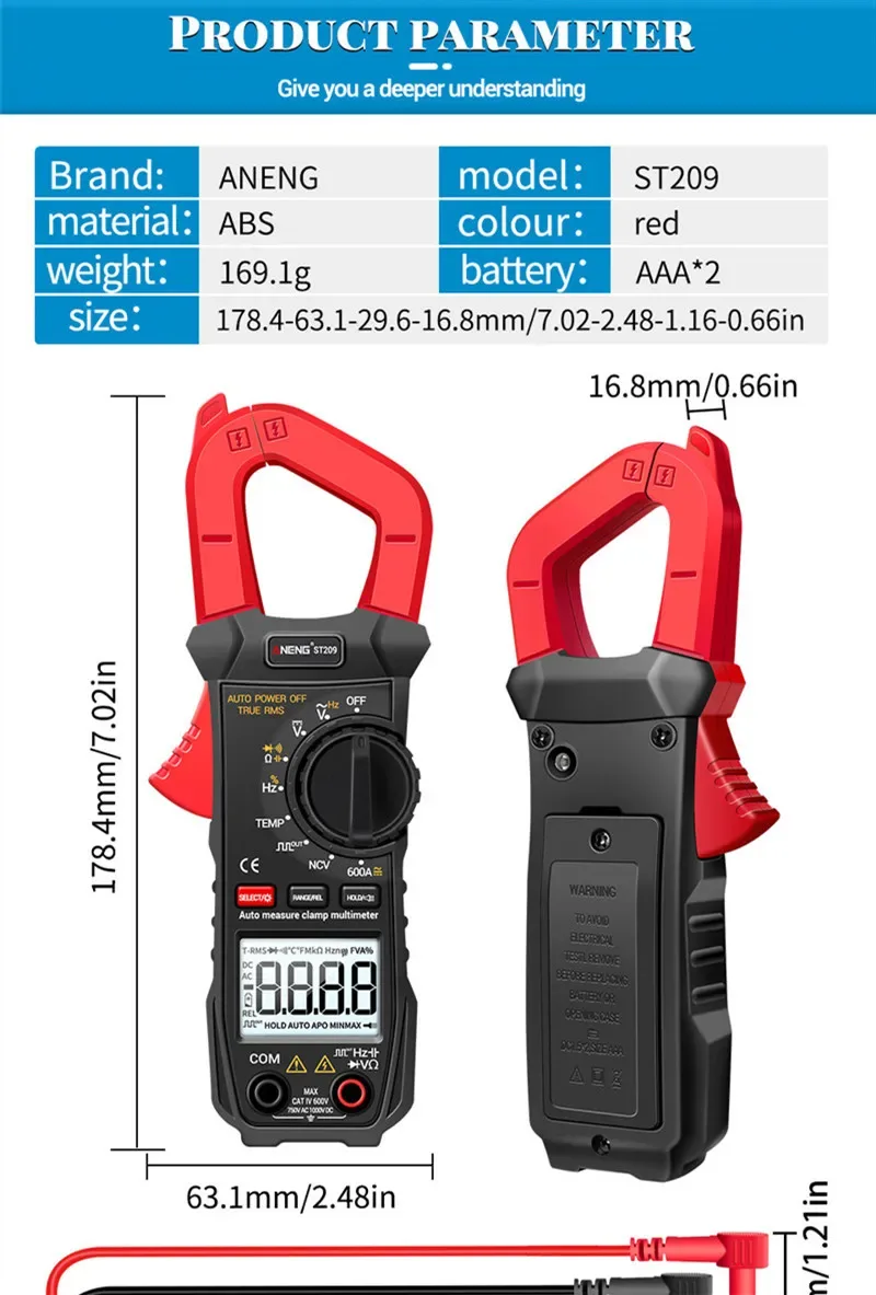 Aneng ST209 digital clamp meter image 2